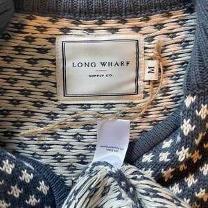 Long Wharf Men's Blue White Patterned Quarter-Zip Pullover‎ Sweater NWT